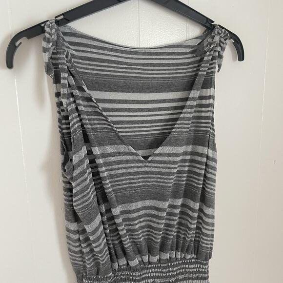 Sparkly Striped Swim Cover Up Dress S Semi Sheer Gray Sleeveless Beach Resort - Picture 3 of 10